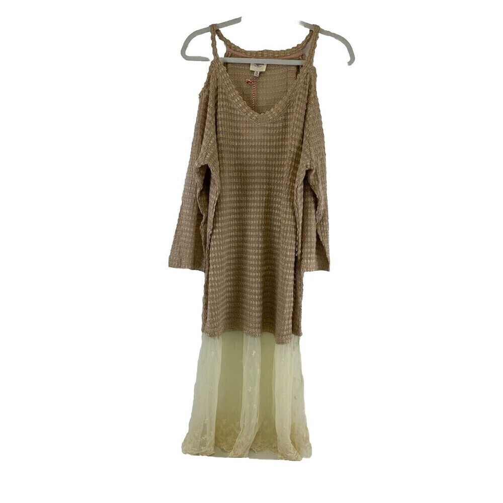 Hayden Cold Shoulder Sweater Tunic Dress Lace Trim Lightweight Womens 2XL Tags
